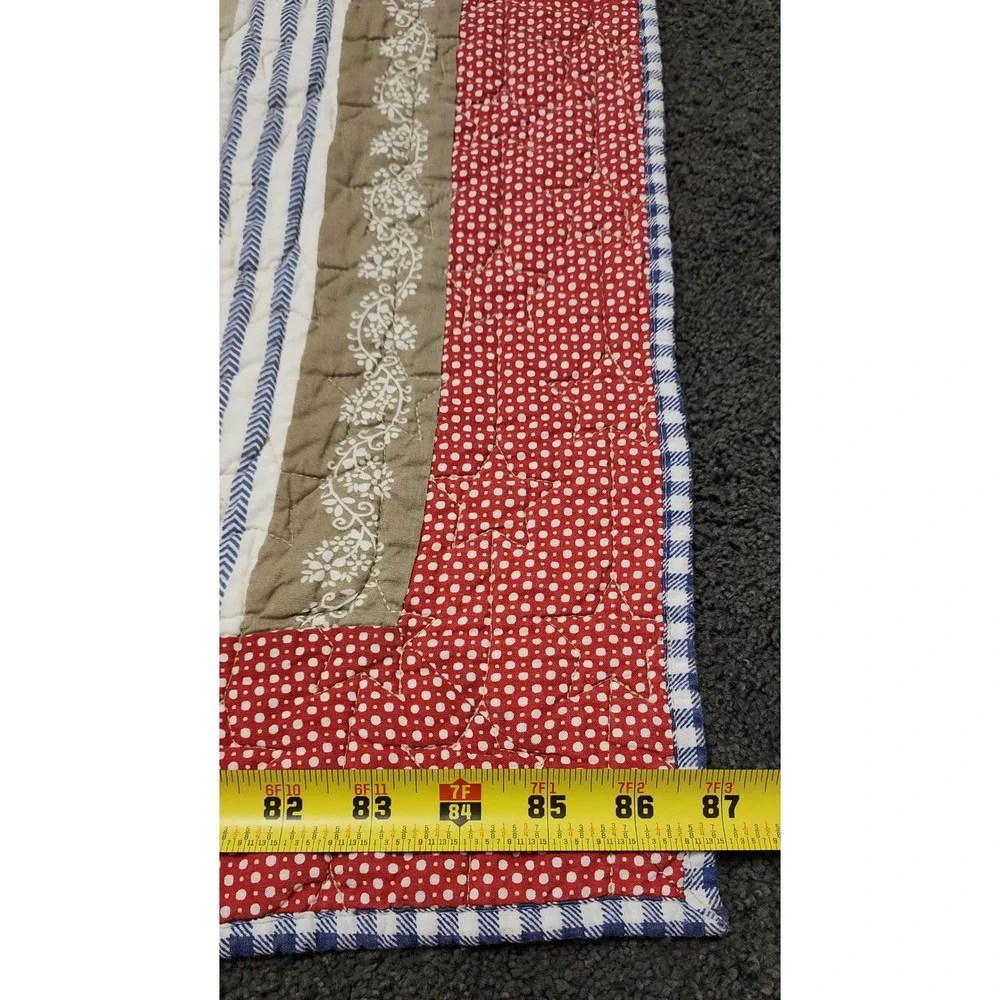 Martha Stewart Quilt Set Full Queen Red White Blue Americana Striped Star Cotton